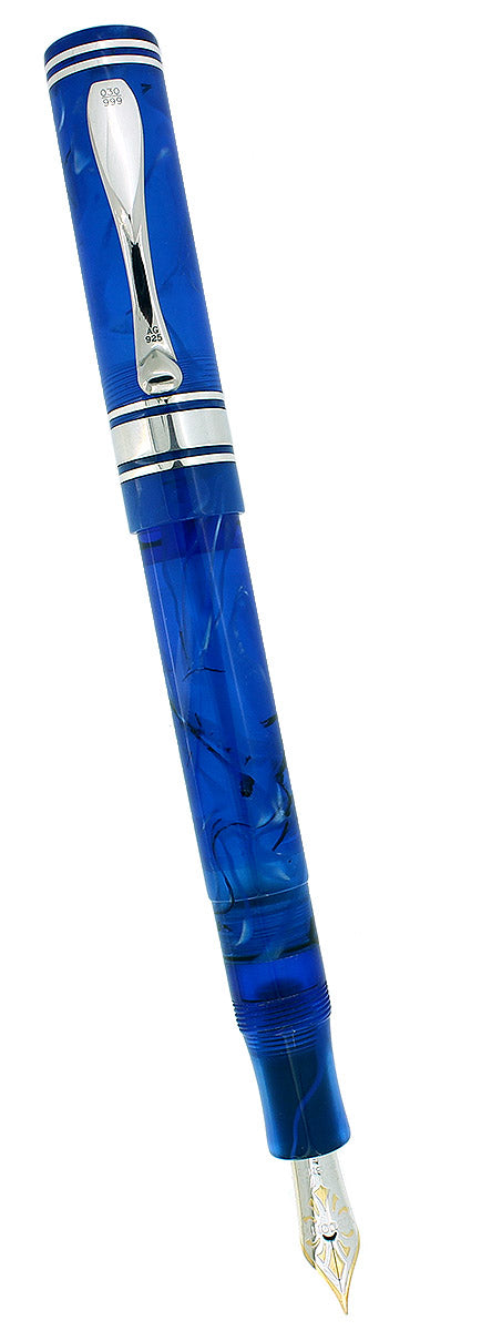 VISCONTI EMPIRE BLUE DEMONSTRATOR STERLING TRIM 18K FINE NIB FOUNTAIN PEN NEVER INKED NOS OFFERED BY ANTIQUE DIGGER