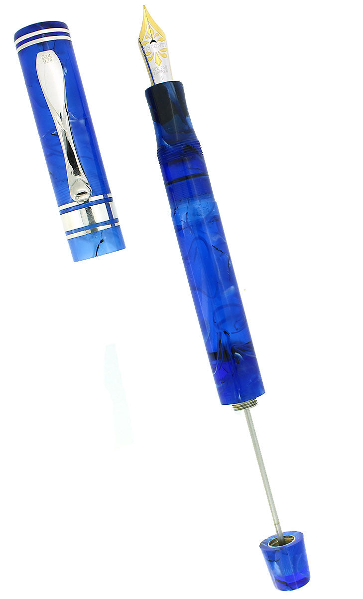 VISCONTI EMPIRE BLUE DEMONSTRATOR STERLING TRIM 18K FINE NIB FOUNTAIN PEN NEVER INKED NOS OFFERED BY ANTIQUE DIGGER