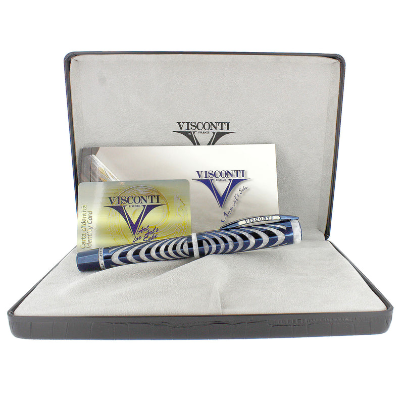 VISCONTI LIMITED EDITION BLUE STERLING RIPPLE FOUNTAIN PEN NEVER INKED W/BOX OFFERED BY ANTIQUE DIGGER