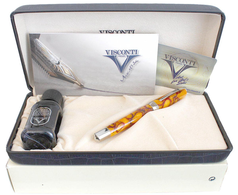 VISCONTI OPERA CLUB YELLOW SUMMER 14K FINE NIB FOUNTAIN PEN NEVER INKED NOS OFFERED BY ANTIQUE DIGGER