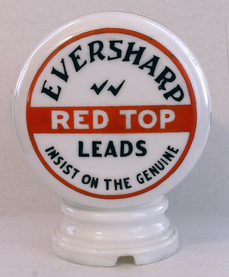1940S WAHL EVERSHARP PEN & PENCIL RED TOP LEAD MILK GLASS 2-SIDED ADVERTISING GLOBE OFFERED BY ANTIQUE DIGGER