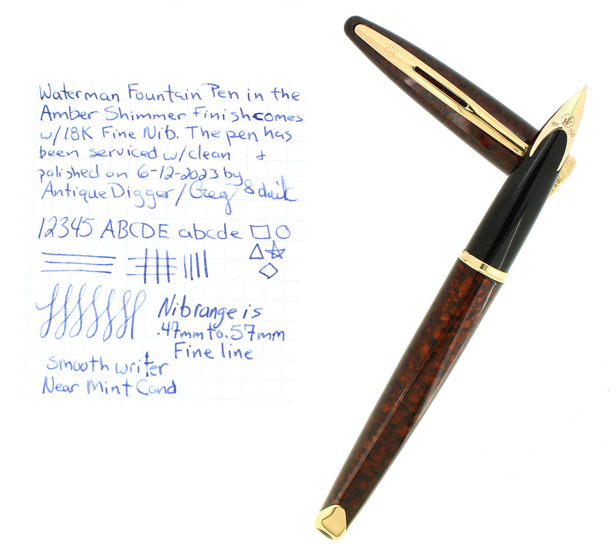WATERMAN CARENE AMBER SHIMMER 18K FINE NIB FOUNTAIN PEN MINT IN BOX