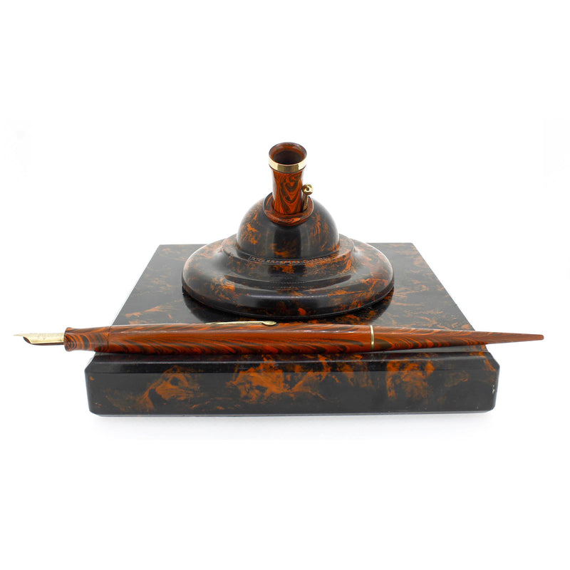 RARE VINTAGE WATERMAN RED MOTTLED GLOBE DESK BASE WITH