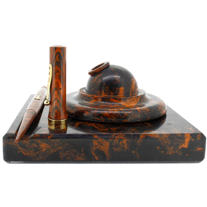 RARE VINTAGE WATERMAN RED MOTTLED GLOBE DESK BASE WITH