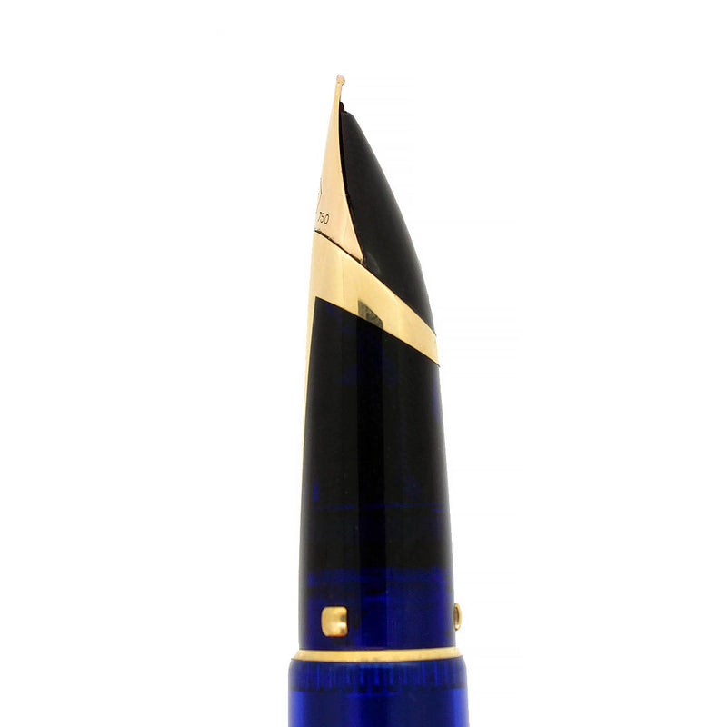 1990S WATERMAN SAPPHIRE BLUE EDSON 18K MED NIB FOUNTAIN PEN W/SAPPHIRE INK CONVERTER OFFERED BY ANTIQUE DIGGER