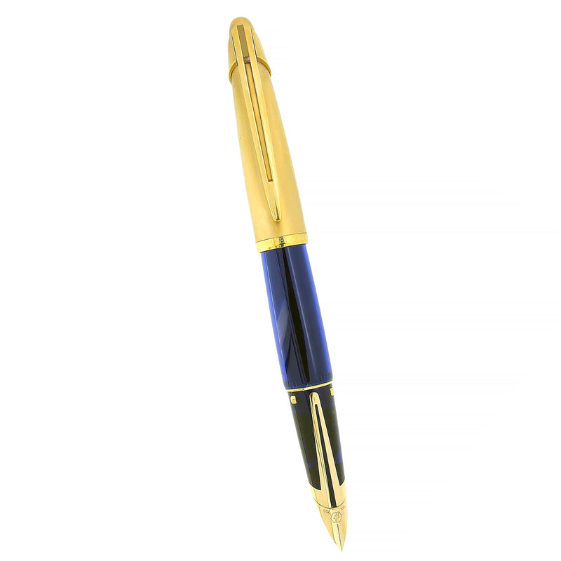 1990S WATERMAN SAPPHIRE BLUE EDSON 18K MED NIB FOUNTAIN PEN W/SAPPHIRE INK CONVERTER OFFERED BY ANTIQUE DIGGER