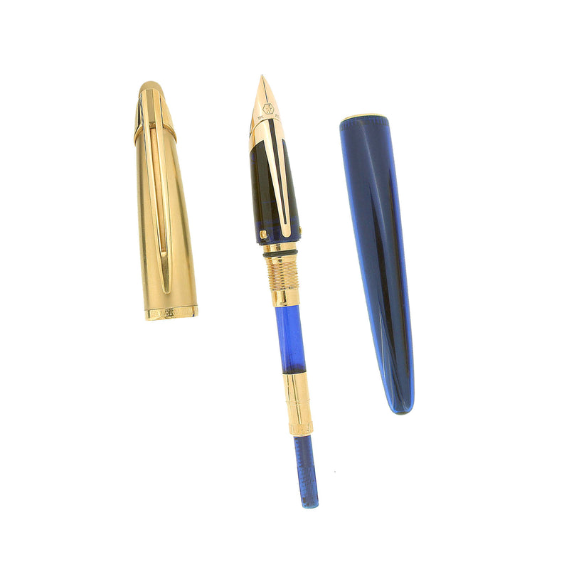 1990S WATERMAN SAPPHIRE BLUE EDSON 18K MED NIB FOUNTAIN PEN W/SAPPHIRE INK CONVERTER OFFERED BY ANTIQUE DIGGER