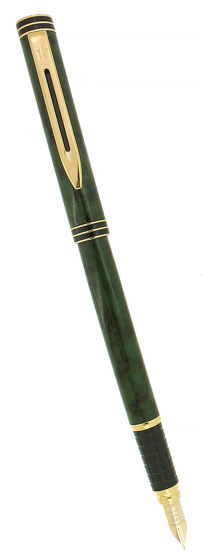 1990S WATERMAN EXCLUSIVE GREEN MOTTLED 18K XF NIB FOUNTAIN PEN