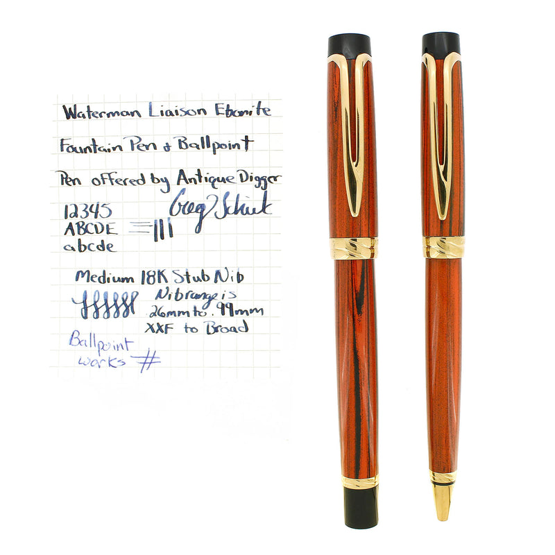 1990S WATERMAN LIAISON EBONITE FOUNTAIN PEN AND BALLPOINT PEN SET 18K MED STUB NIB OFFERED BY ANTIQUE DIGGER