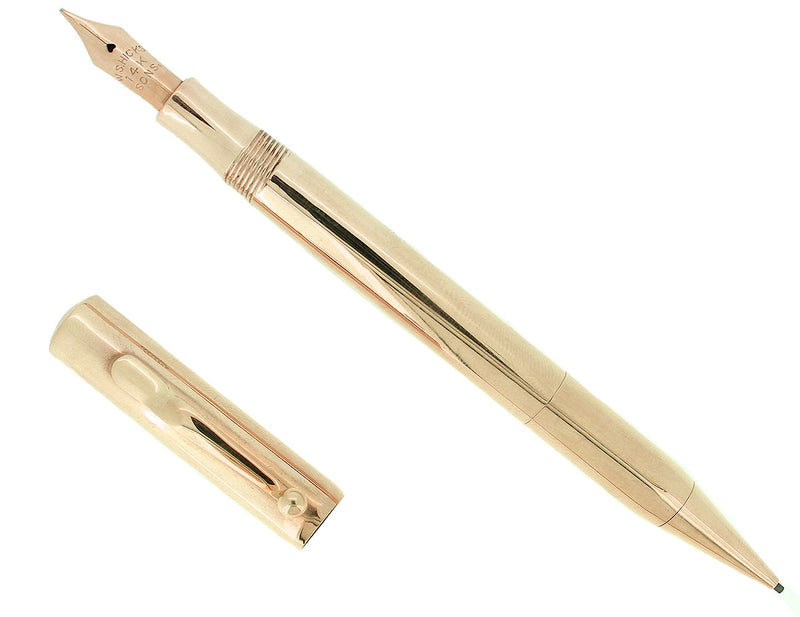 C1920S 14K W.S. HICKS & SONS MADE FOR TIFFANY COMBO FOUNTAIN PEN PENCIL RESTORED OFFERED BY ANTIQUE DIGGER