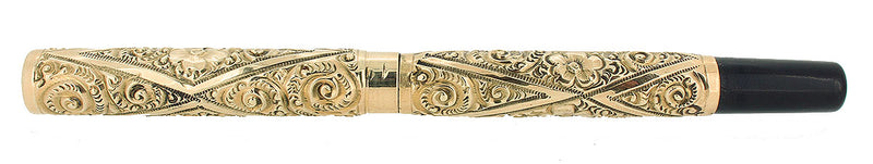 LATE 1800S REPOUSSE GOLD FILLED DIAMOND SNAIL FLORAL PATTERN FOUNTAIN PEN RESTORED OFFERED BY ANTIQUE DIGGER