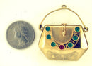 ESTATE ANTIQUE 18K 750 YELLOW GOLD EMERALD & RUBY CABOCHON JEWELED MINIATURE PURSE offer by Antique Digger