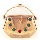 ESTATE ANTIQUE 18K 750 YELLOW GOLD EMERALD & RUBY CABOCHON JEWELED MINIATURE PURSE offer by Antique Digger