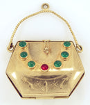 ESTATE ANTIQUE 18K 750 YELLOW GOLD EMERALD & RUBY CABOCHON JEWELED MINIATURE PURSE offer by Antique Digger