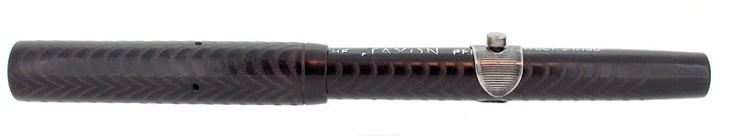 C1912 JAXON BLACK CHASED HARD RUBBER STUD FILLER FOUNTAIN PEN RESTORED OFFERED BY ANTIQUE DIGGER