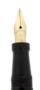 C1912 JAXON BLACK CHASED HARD RUBBER STUD FILLER FOUNTAIN PEN RESTORED OFFERED BY ANTIQUE DIGGER