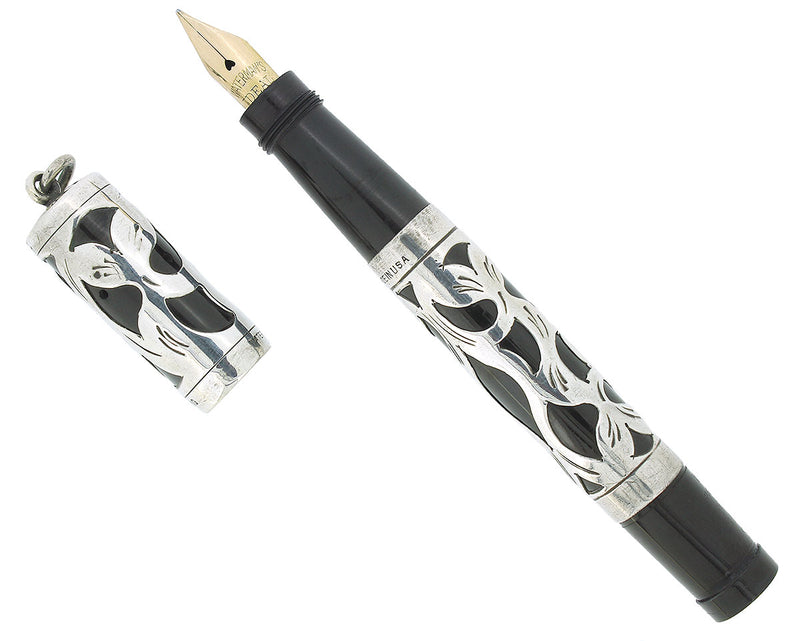 C1912 WATERMAN 442 1/2V SAFETY STERLING TREFOIL VINE PATTERN FOUNTAIN PEN RESTORED OFFERED BY ANTIQUE DIGGER