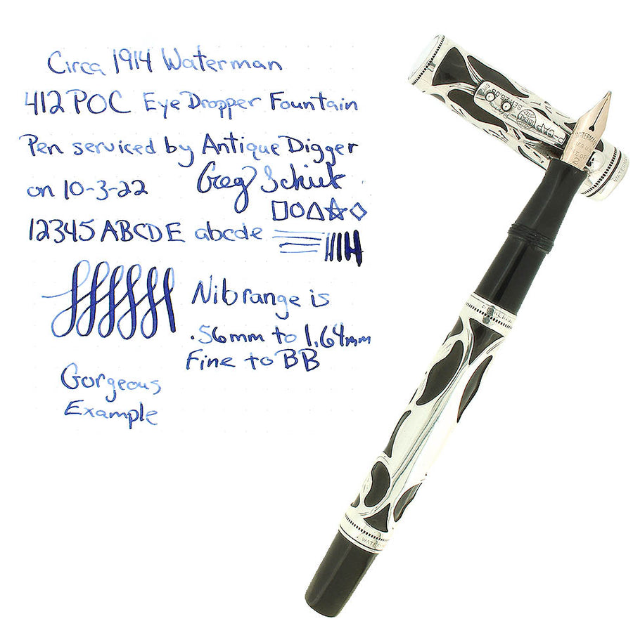 C1914 WATERMAN STERLING 412 POC TREFOIL PATTERN EYEDROPPER