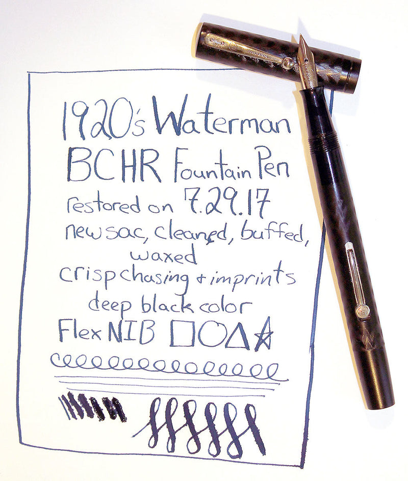 1920s WATERMAN 52 BCHR FOUNTAIN PEN NICKEL TRIM XF to BBB+ FLEX NIB RESTORED OFFERED BY ANTIQUE DIGGER