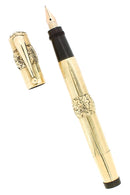 1920S WATERMAN 42 GRAPE VINE RELEIF ITALIAN 18KR GUILLOCHE XF-BBB 2.38MM FLEX NIB SAFETY PEN RESTORED OFFERED BY ANTIQUE DIGGER