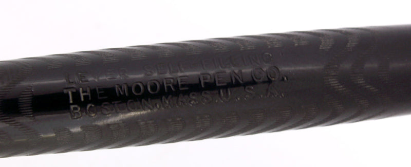CIRCA 1925 MOORE L-92X BLACK CHASED HARD RUBBER STUB NIB FOUNTAIN PEN RESTORED NEAR MINT OFFERED BY ANTIQUE DIGGER
