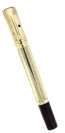 1920S WATERMAN 42 ITALIAN 18KR ROLLED GOLD GUILLOCHE WET NOODLE 2.38MM FLEX NIB SAFETY PEN RESTORED OFFERED BY ANTIQUE DIGGER