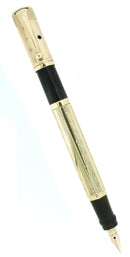 1920S WATERMAN 42 ITALIAN 18KR ROLLED GOLD GUILLOCHE WET NOODLE 2.38MM FLEX NIB SAFETY PEN RESTORED OFFERED BY ANTIQUE DIGGER