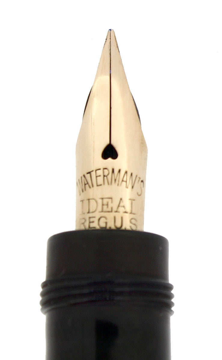 1920S WATERMAN 42 ITALIAN 18KR ROLLED GOLD GUILLOCHE WET NOODLE 2.38MM FLEX NIB SAFETY PEN RESTORED OFFERED BY ANTIQUE DIGGER