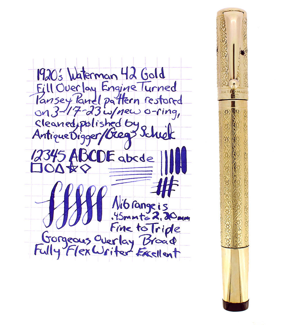 1920S WATERMAN 42 ROLLED GOLD 18KR VINE & LEAF GUILLOCHE