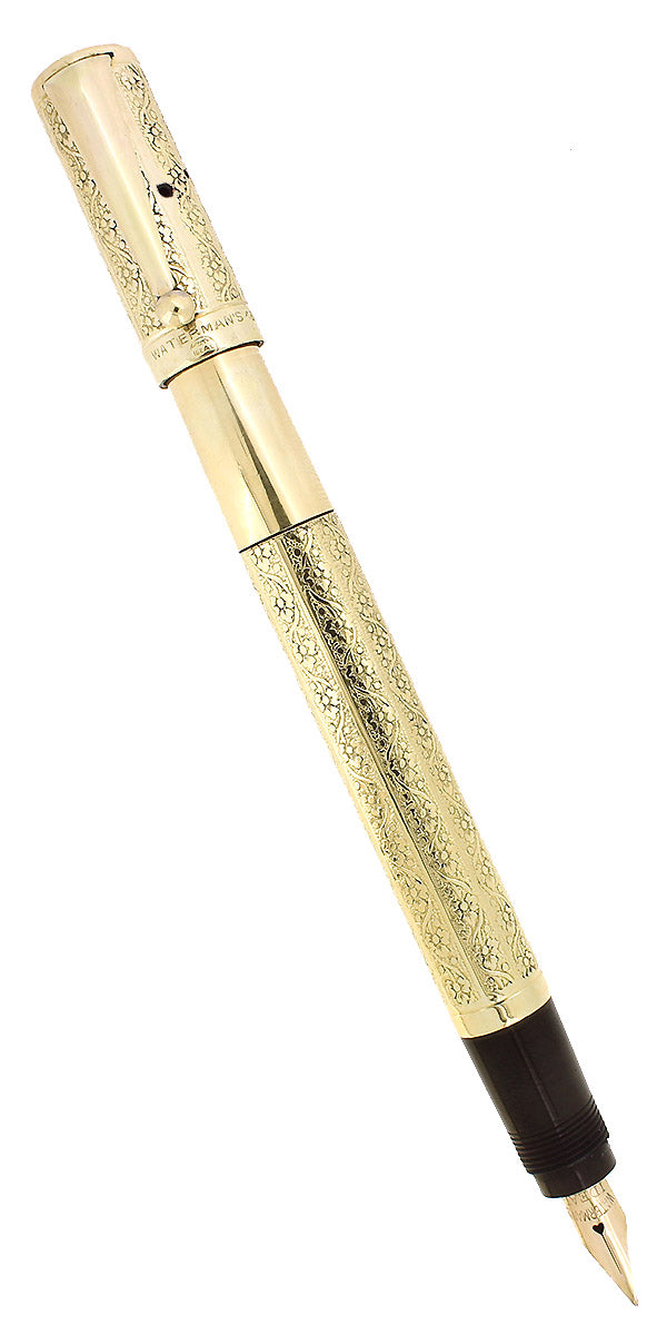 1920S WATERMAN 42 ROLLED GOLD 18KR VINE & LEAF GUILLOCHE