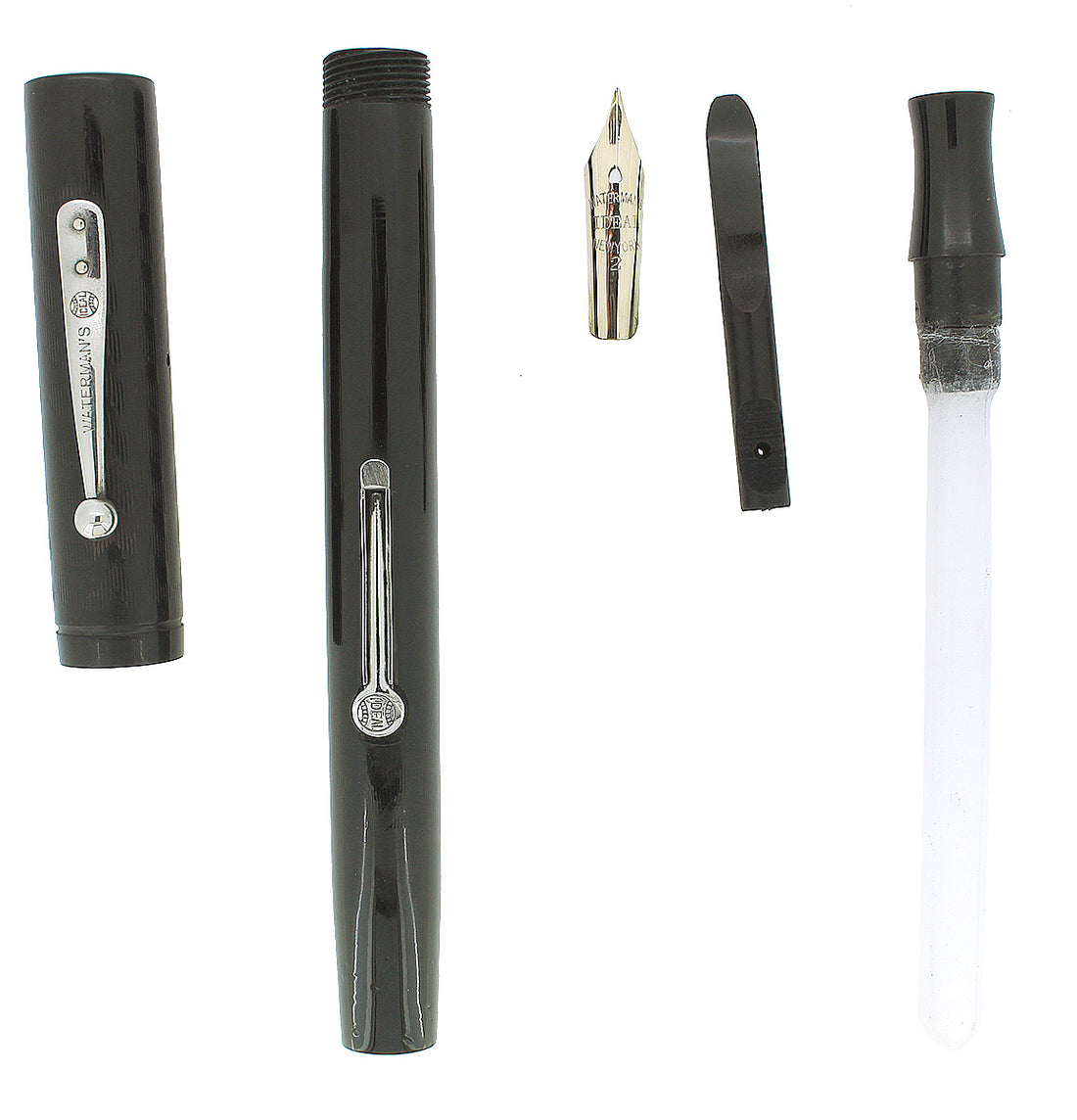 C1923 WATERMAN 52 BLACK CHASED HR FOUNTAIN PEN 14K F-BBB+ 2.79MM FLEX