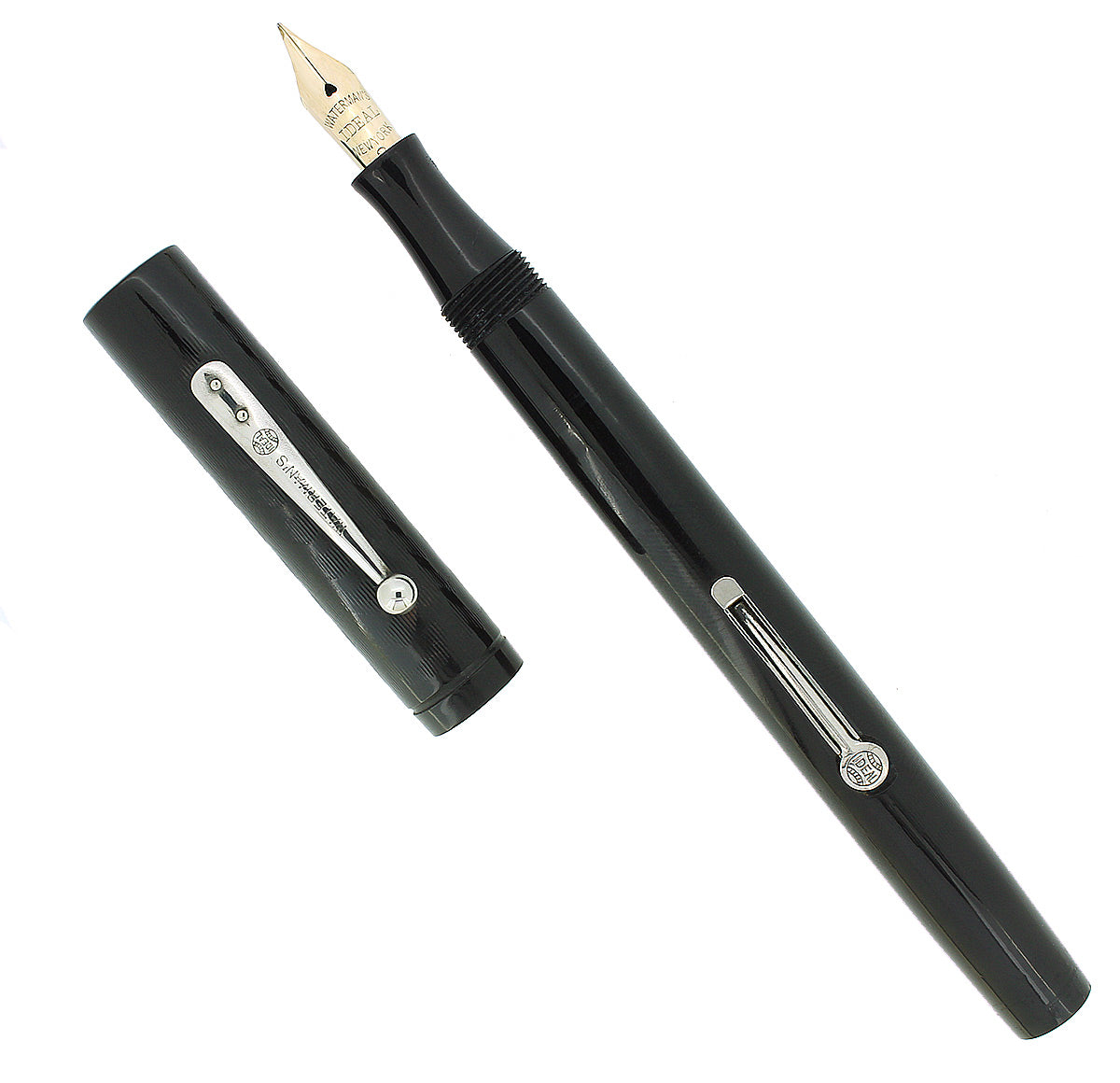 C1923 WATERMAN 52 BLACK CHASED HR FOUNTAIN PEN 14K F-BBB+ 2.79MM FLEX