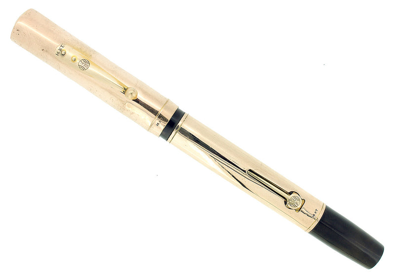C1923 WATERMAN 554 SMOOTH SOLID 14K GOLD OVERLAY FOUNTAIN PEN RESTORED OFFERED BY ANTIQUE DIGGER