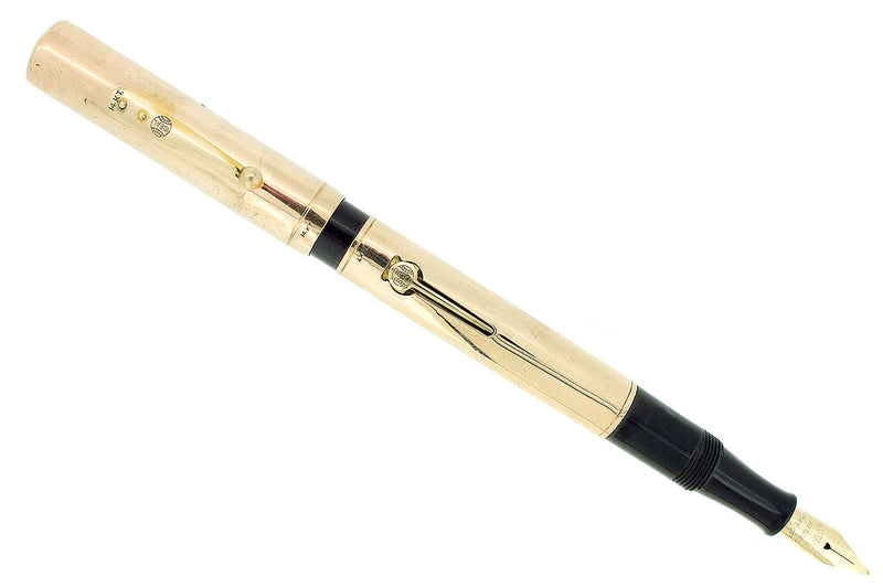 C1923 WATERMAN 554 SMOOTH SOLID 14K GOLD OVERLAY FOUNTAIN PEN RESTORED OFFERED BY ANTIQUE DIGGER