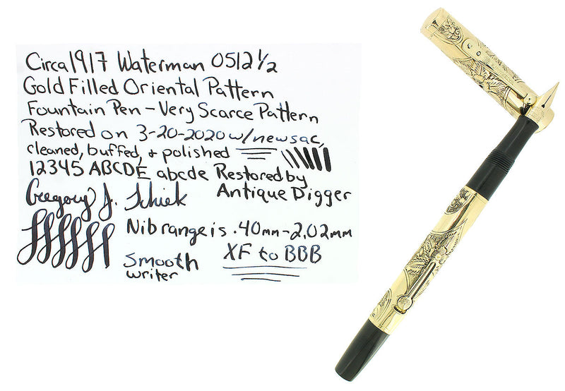 RARE C1917 WATERMAN 0512 1/2 ORIENTAL OVERLAY XF-BBB NIB FOUNTAIN PEN RESTORED OFFERED BY ANTIQUE DIGGER