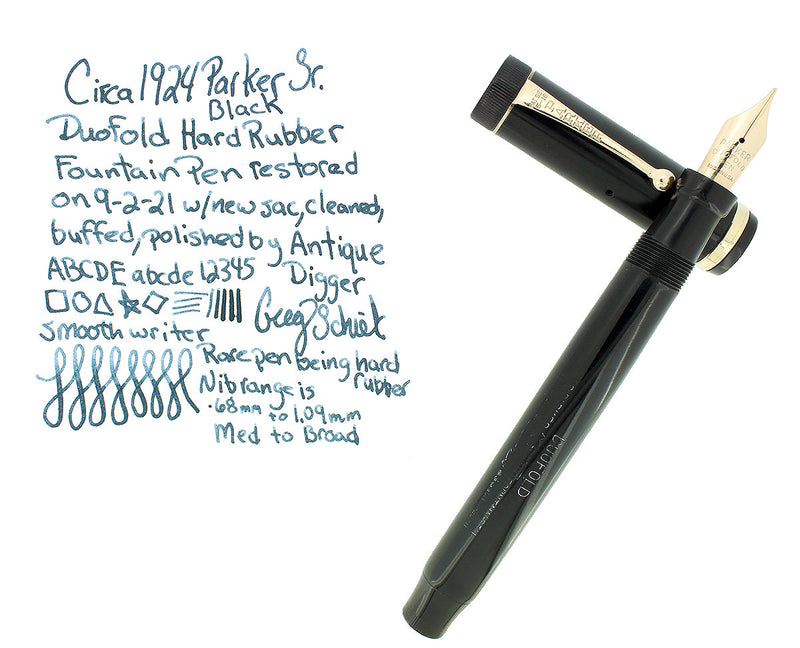 RARE CIRCA 1924 DUOFOLD SENIOR BLACK HARD RUBBER FOUNTAIN PEN RESTORED OFFERED BY ANTIQUE DIGGER