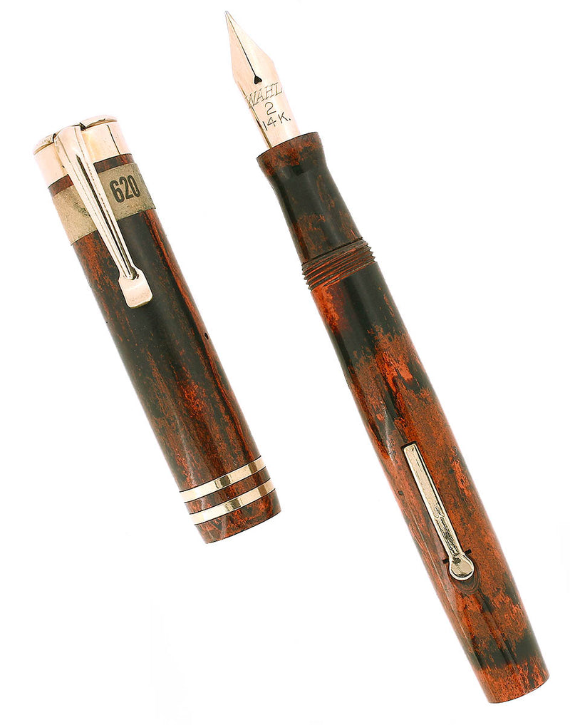 C1925 WAHL MOTTLED HARD RUBBER FOUNTAIN PEN & PENCIL SET BOXED STICKERED NOS OFFERED BY ANTIQUE DIGGER