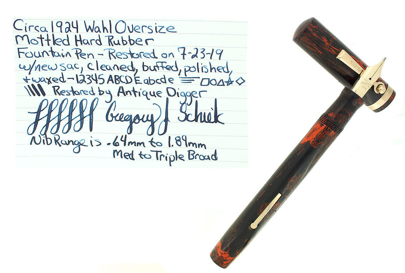 CIRCA 1924 WAHL OVERSIZE MOTTLED HARD RUBBER SIGNATURE FOUNTAIN PEN RESTORED OFFERED BY ANTIQUE DIGGER