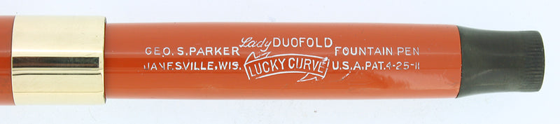 C1926 PARKER LUCKY CURVE DUOFOLD RED LADY DUOFOLD FOUNTAIN PEN RESTORED OFFERED BY ANTIQUE DIGGER