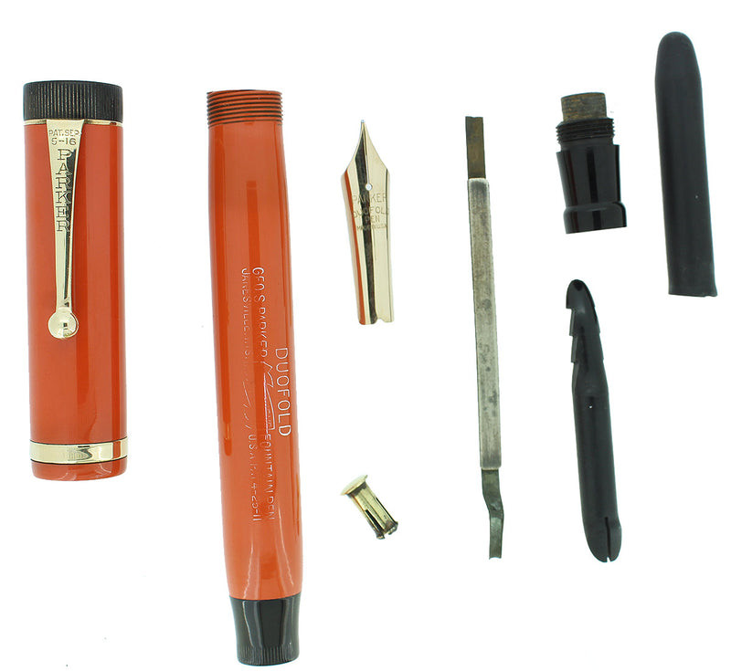 SCARCE C1925 DUOFOLD SENIOR CHINESE RED HARD RUBBER LARGE IMPRINT FOUNTAIN PEN RESTORED OFFERED BY ANTIQUE DIGGER