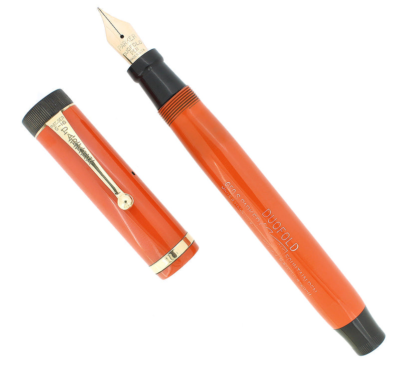 SCARCE C1925 DUOFOLD SENIOR CHINESE RED HARD RUBBER LARGE IMPRINT FOUNTAIN PEN RESTORED OFFERED BY ANTIQUE DIGGER