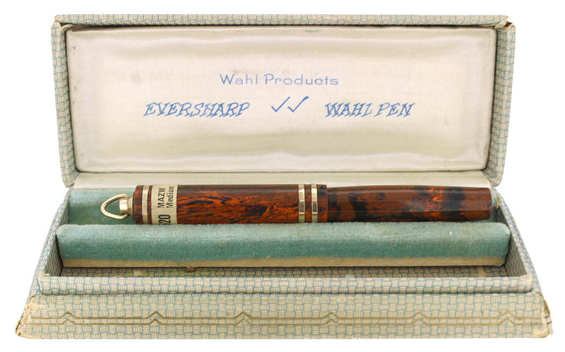 C1925 WAHL MOTTLED HARD RUBBER RING TOP FOUNTAIN PEN BOXED STICKERED OFFERED BY ANTIQUE DIGGER