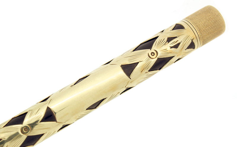 C1925 WATERMAN 552 1/2 L.E.C. BASKETWEAVE 14K GOLD OVERLAY FOUNTAIN PEN RESTORED OFFERED BY ANTIQUE DIGGER