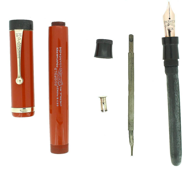 C1926 PARKER SR DUOFOLD FLAT TOP BIG RED FOUNTAIN PEN RESTORED MINT OFFERED BY ANTIQUE DIGGER