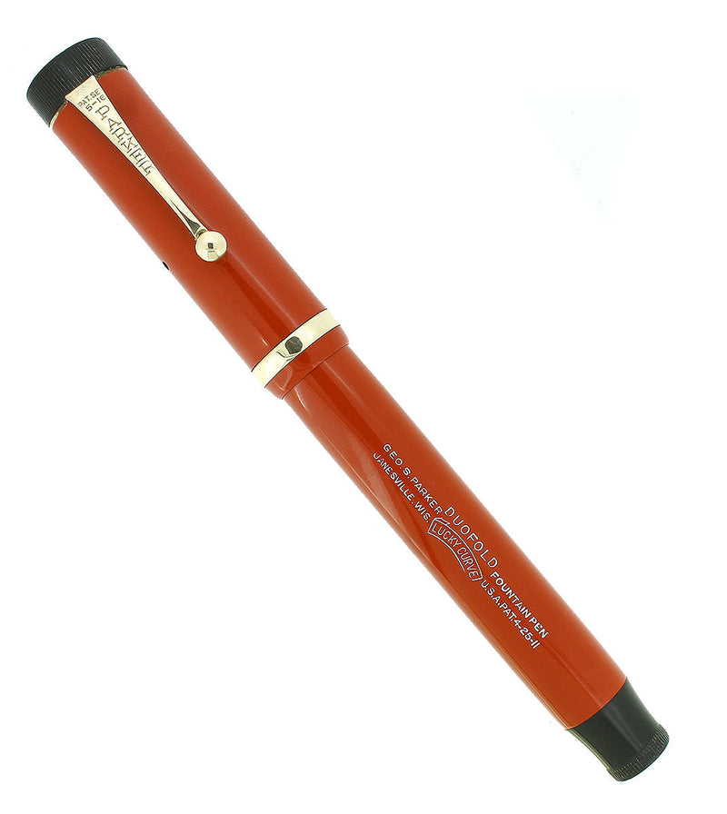 C1926 PARKER SR DUOFOLD FLAT TOP BIG RED FOUNTAIN PEN RESTORED MINT OFFERED BY ANTIQUE DIGGER