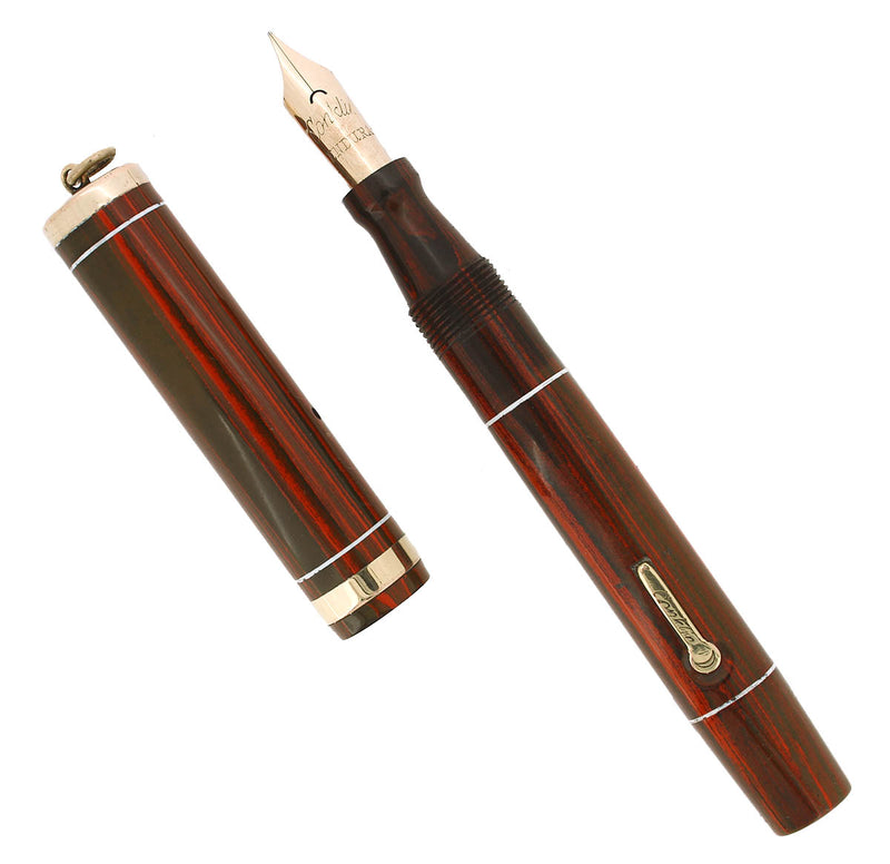 CIRCA 1928 CONKLIN ENDURA ROSEWOOD HARD RUBBER RINGTOP FOUNTAIN PEN RESTORED OFFERED BY ANTIQUE DIGGER