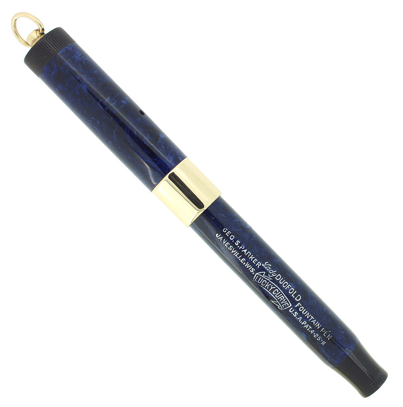 C1927 1ST YEAR PARKER LUCKY CURVE DUOFOLD LAPIS BLUEON BLUE FOUNTAIN PEN RESTORED OFFERED BY ANTIQUE DIGGER