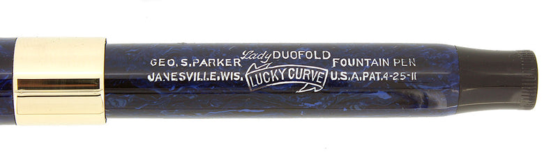 C1927 1ST YEAR PARKER LUCKY CURVE DUOFOLD LAPIS BLUEON BLUE FOUNTAIN PEN RESTORED OFFERED BY ANTIQUE DIGGER