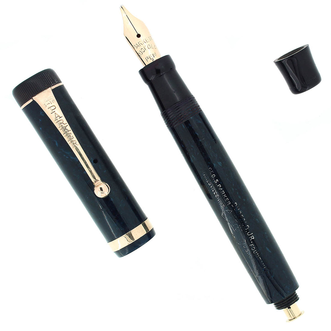 C1927 PARKER JUNIOR DUOFOLD BLUE ON BLUE LAPIS FOUNTAIN PEN BROAD LEFT