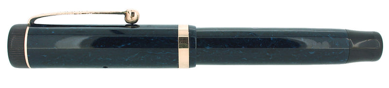 C1927 PARKER JUNIOR DUOFOLD BLUE ON BLUE LAPIS FOUNTAIN PEN BROAD LEFT OBLIQUE NIB RESTORED OFFERED BY ANTIQUE DIGGER